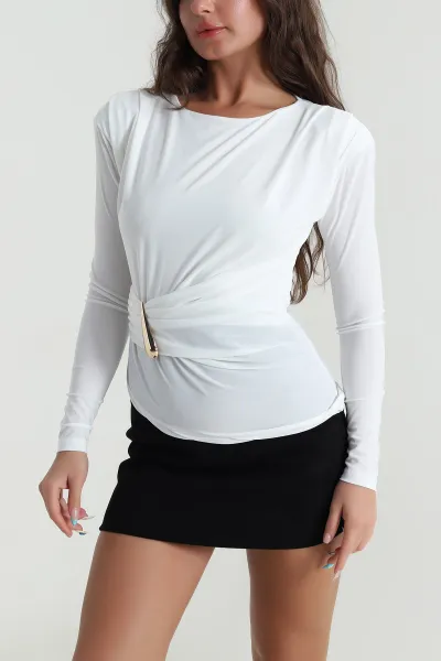 Beyaz Vatkalı Tokalı Sandy Kadın Bluz 484960