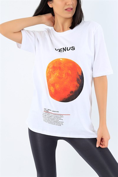 Beyaz Venüs Baskılı Bayan Tişört 27450B