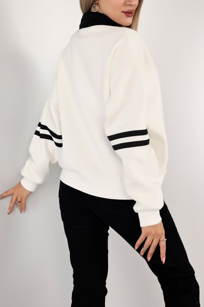 Beyaz Yakalı İçi Şardonlu Bayan Sweat 143460