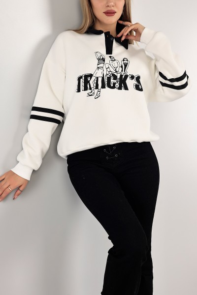 Beyaz Yakalı İçi Şardonlu Bayan Sweat 143460