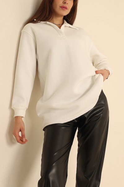 Beyaz Yakalı Şardonlu Bayan Sweat 218369