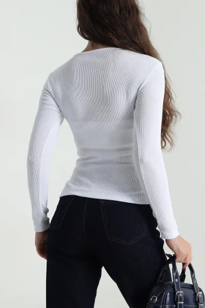 Beyaz Yakası Dantelli Fitilli Kadın Bluz 496373