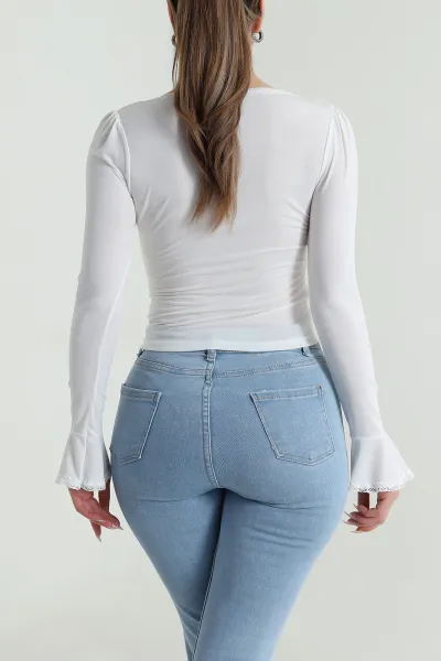 Beyaz Yakası Dantelli Sandy Kadın Bluz 488836