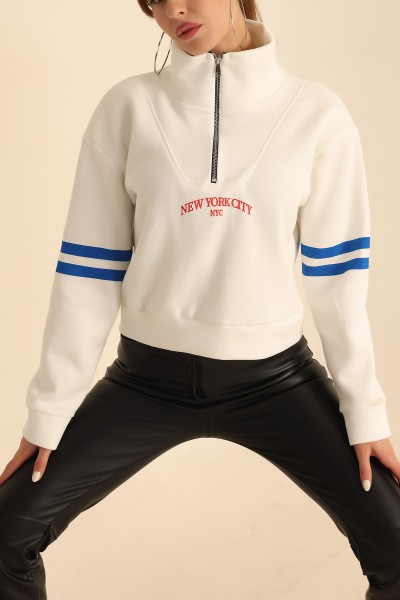 Beyaz Yakası Fermuarlı Bayan Sweat 210048