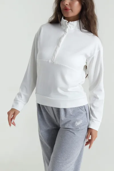 Beyaz Yakası Fermuarlı Modal Kadın Sweat 488257