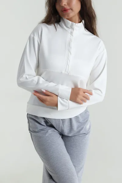 Beyaz Yakası Fermuarlı Modal Kadın Sweat 488257
