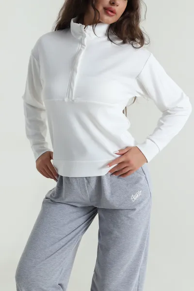 Beyaz Yakası Fermuarlı Modal Kadın Sweat 488257