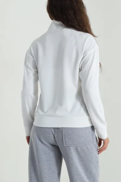 Beyaz Yakası Fermuarlı Modal Kadın Sweat 488257