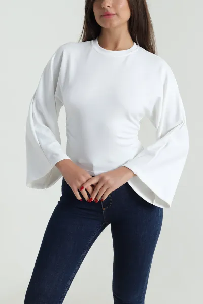 Beyaz Yanı Büzgülü Modal Kadın Bluz 491261