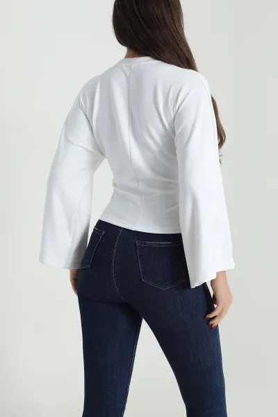 Beyaz Yanı Büzgülü Modal Kadın Bluz 491261