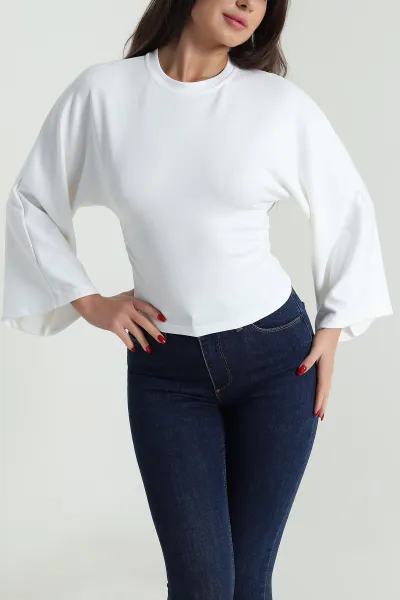 Beyaz Yanı Büzgülü Modal Kadın Bluz 491261