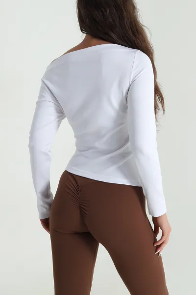 Beyaz Yanı Büzgülü Modal Likralı Kadın Bluz 484454