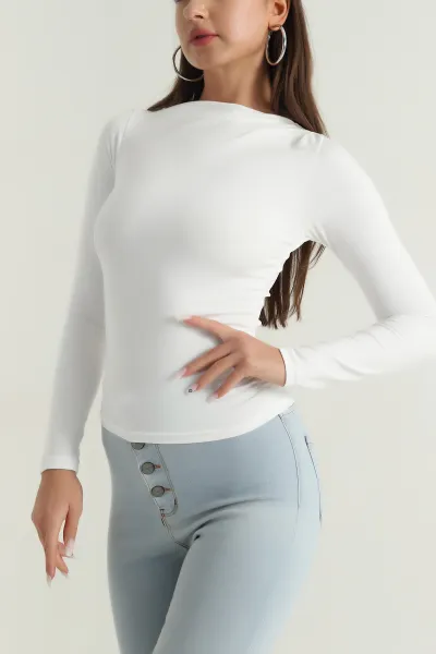 Beyaz Yanı Büzgülü Sandy Kadın Bluz 387591
