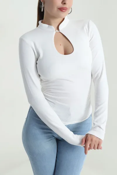 Beyaz Yanı Büzgülü Viskon Kadın Bluz 484504