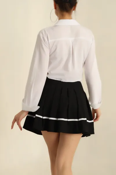 Beyaz Yanı Kemerli Poplin Bayan Gömlek 257745