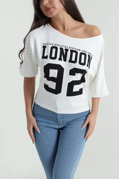 Beyaz Yarasa Kol Baskılı Kadın Kristal Bluz 483246