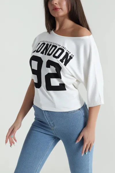 Beyaz Yarasa Kol Baskılı Kadın Kristal Bluz 483246