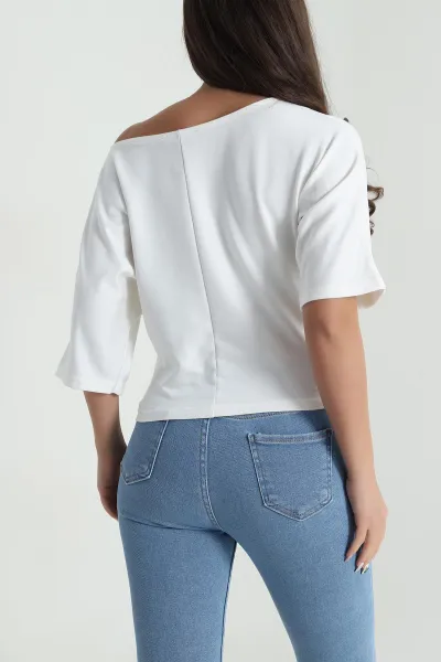 Beyaz Yarasa Kol Baskılı Kadın Kristal Bluz 483246