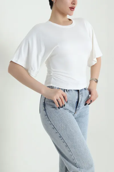 Beyaz Yarasa Kol Büzgülü Oysho Kadın Bluz 454714