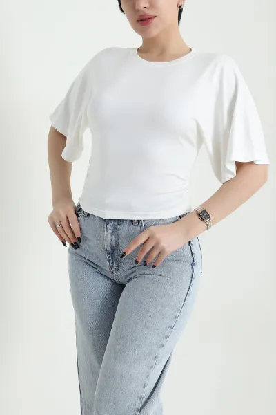 Beyaz Yarasa Kol Büzgülü Oysho Kadın Bluz 454714