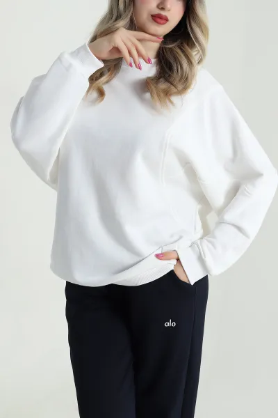 Beyaz Yarasa Kol Üç İp Kadın Sweat 484261