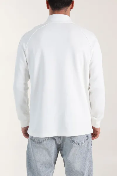 Beyaz Yarım Fermuarlı Dik Yaka Erkek Sweatshirt 404803