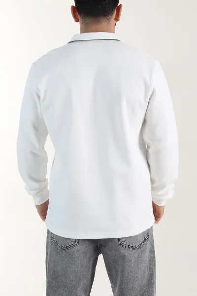 Beyaz Yarım Fermuarlı Dik Yaka Erkek Sweatshirt 404823