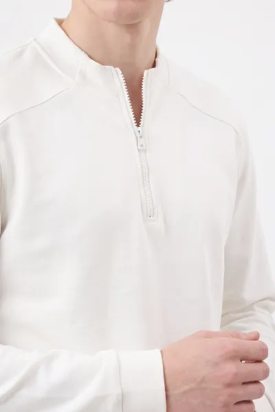 Beyaz Yarım Fermuarlı Erkek Sweatshirt 492050