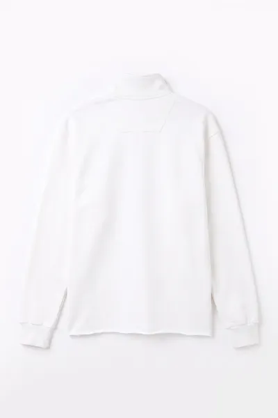 Beyaz Yarım Fermuarlı Erkek Sweatshirt 499407