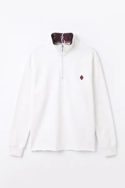 Beyaz Yarım Fermuarlı Erkek Sweatshirt 499407