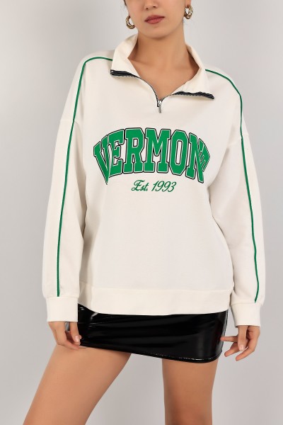 Beyaz Yarım Fermuarlı İki İp Sweat 142984