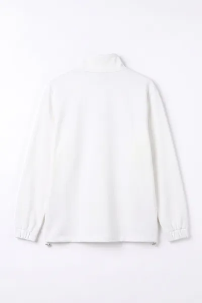 Beyaz Yarım Fermuarlı Lastik Detaylı Erkek Sweatshirt 492054
