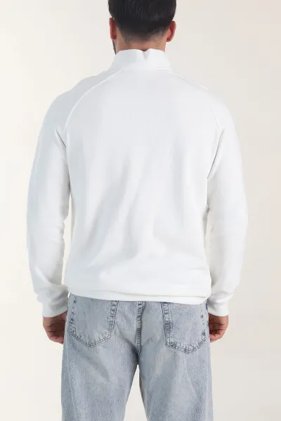 Beyaz Yarım Fermuarlı Nakış Detaylı Erkek Sweatshirt 406853
