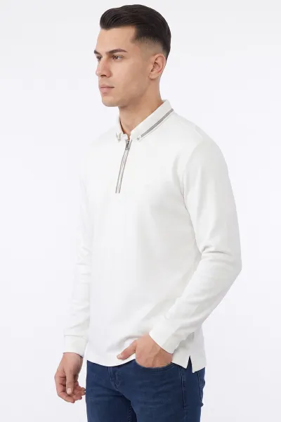 Beyaz Yarım Fermuarlı Oysho Erkek Sweatshirt 482868