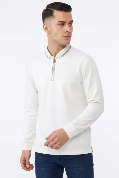 Beyaz Yarım Fermuarlı Oysho Erkek Sweatshirt 482868