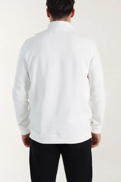 Beyaz Yarım Fermuarlı Polo Yaka Erkek Sweatshirt 410880