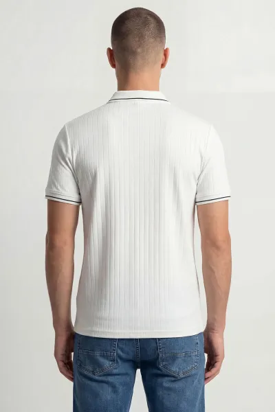 Beyaz Yarım Fermuarlı Polo Yaka Erkek Tişört 438840