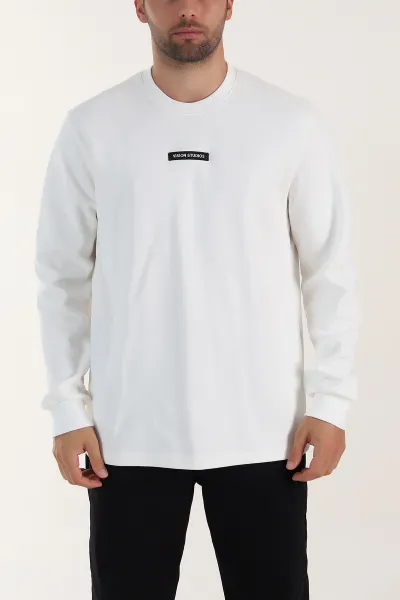 Beyaz Yazı Detaylı Bisiklet Yaka Erkek Sweatshirt 396911