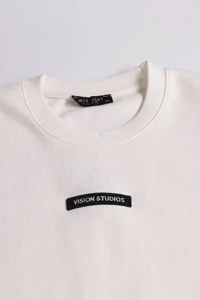 Beyaz Yazı Detaylı Bisiklet Yaka Erkek Sweatshirt 396911