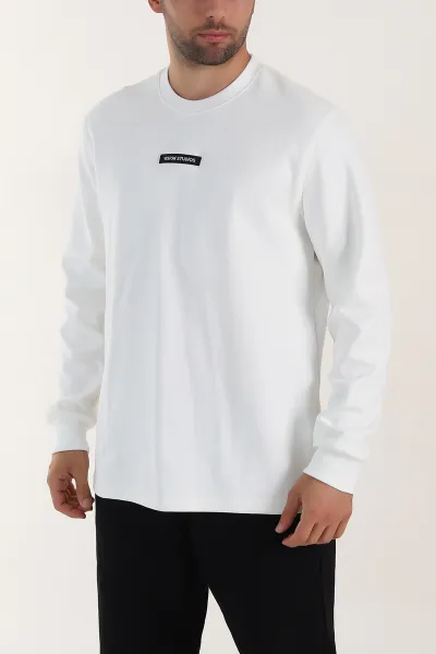Beyaz Yazı Detaylı Bisiklet Yaka Erkek Sweatshirt 396911