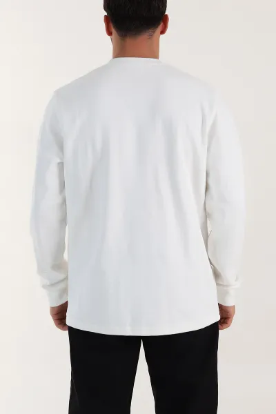 Beyaz Yazı Detaylı Bisiklet Yaka Erkek Sweatshirt 396911