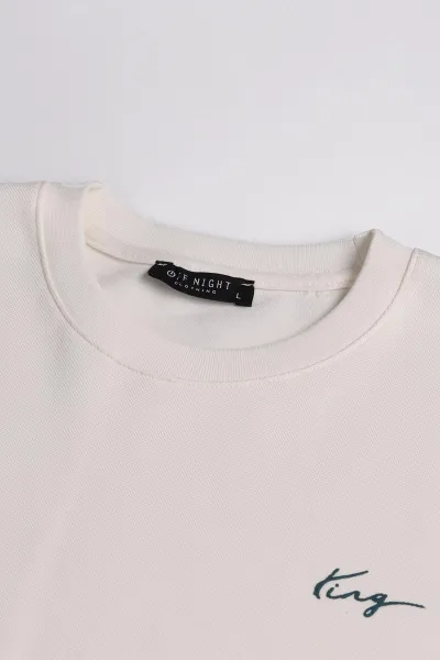 Beyaz Yazı Detaylı Bisiklet Yaka Erkek Sweatshirt 396930