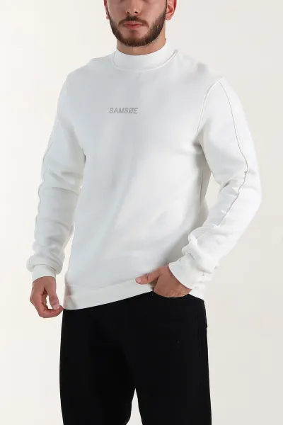 Beyaz Yazı Detaylı Bisiklet Yaka Erkek Sweatshirt 397039