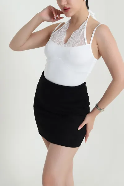 Beyaz Yazlık Scuba Dantelli Kadın Bluz 466728