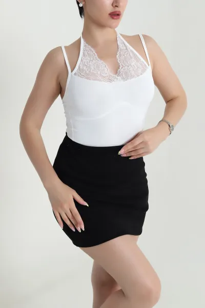Beyaz Yazlık Scuba Dantelli Kadın Bluz 466728