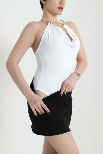 Beyaz Yazlık Scuba Kadın Zıbın Bluz 452694