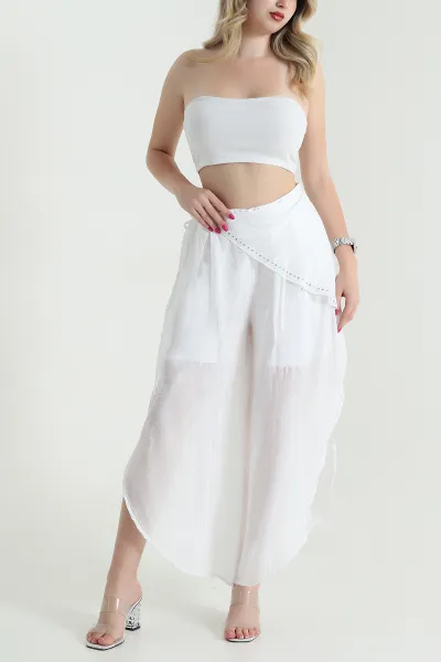 Beyaz Yeni Sezon Astarlı Tensel Kadın Pantolon 462706