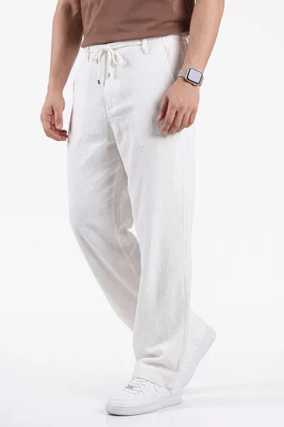 Beyaz Yeni Sezon Baggy Belden Bağlamalı Erkek Pantolon 471921