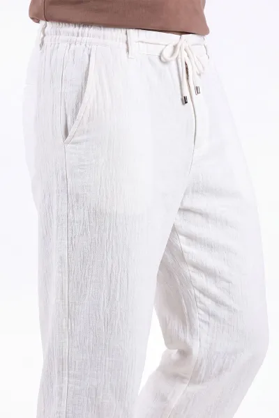 Beyaz Yeni Sezon Baggy Belden Bağlamalı Erkek Pantolon 471921
