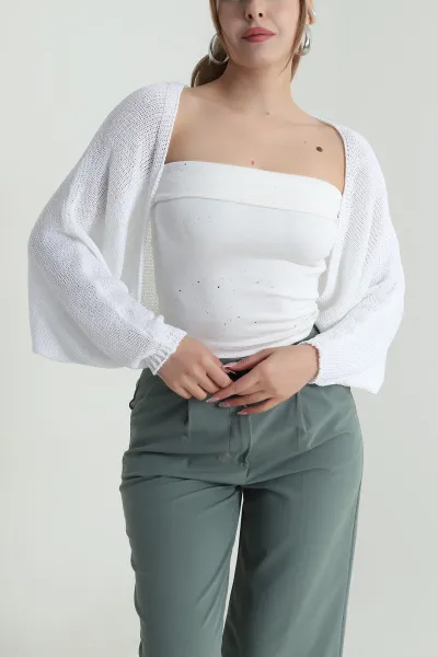 Beyaz Yeni Sezon Kadın Triko Bolero Hırka 487003